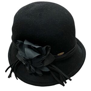 Elegant Black Cloche Hat with Floral Accent